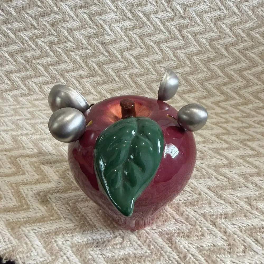 Vintage Ceramic Red Apple Holder and Measuring Spoons